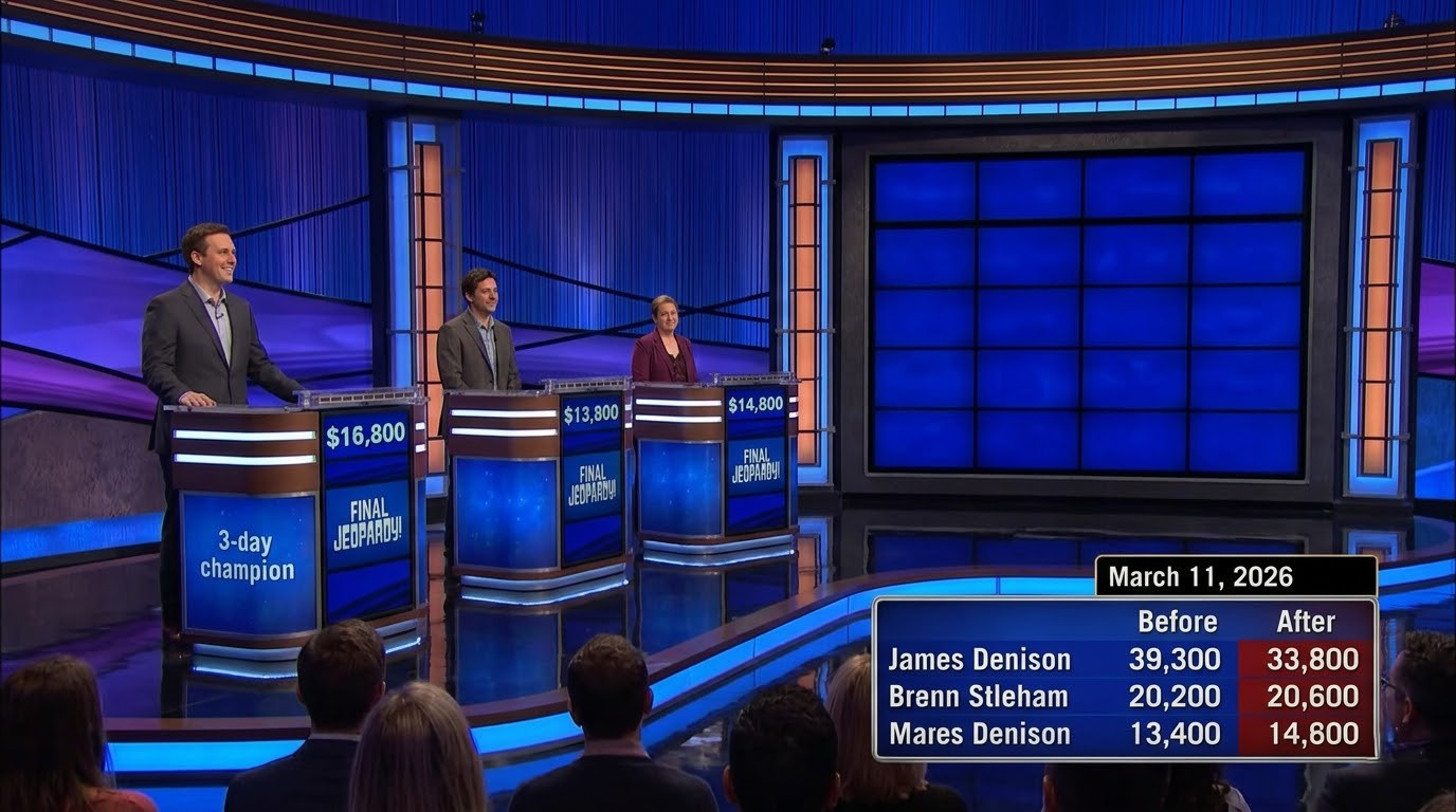 James Denison’s Three-Game Jeopardy Streak Seals It with a Conservative Final Jeopardy Bet
